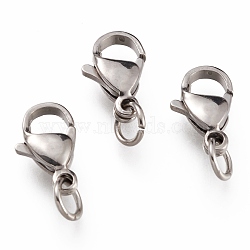 304 Stainless Steel Lobster Claw Clasps, With Jump Ring, Stainless Steel Color, 12x7x3.5mm, Hole: 3mm, Jump Ring: 5x0.6mm(STAS-G240-01D-P)