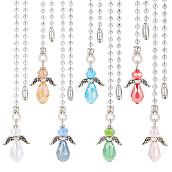 Faceted Glass Ceiling Fan Pull Chain Extenders, with Ironl Ball Chain, Angel, Mixed Color, 342mm, 7 colors, 1pc/color, 7pcs/set(FIND-AB00003)