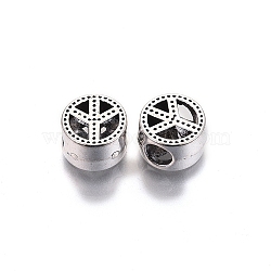 Tibetan Style Alloy European Beads, Large Hole Beads, Cadmium Free & Lead Free, Flat Round with Peace Sign, Antique Silver, 10.5x6.5mm, Hole: 4mm, about 510pcs/1000g(TIBE-S314-81AS-RS)