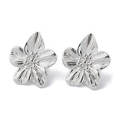 Non-Tarnish 304 Stainless Steel Stud Earrings, Flower, Stainless Steel Color, 30x27mm(STAS-Z052-19P)