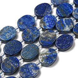 Natural Lapis Lazuli Beads Strands, with Seed Beads, Flat Oval, 18x14~14.5x5~6mm, Hole: 1.2mm, about 18pcs/strand, 15.20~15.28 inch(38.6~38.8cm)(G-G072-C01-01)