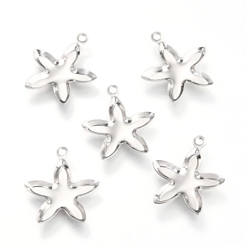 201 Stainless Steel Pendant Cabochon Settings, Starfish Shape, Stainless Steel Color, 19x16.5x1.5mm, Hole: 1.6mm, 9.8x13.5mm Inner Diameter