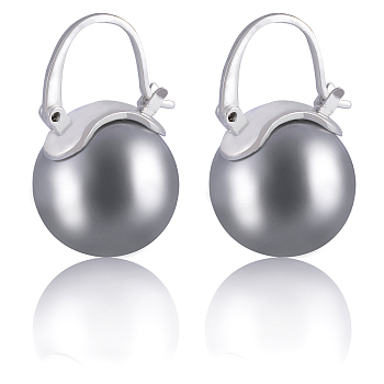Pearl Earrings Gray Round Ball Hoop Dangle Earrings Stud Elegant Shell Pearl Drop Stud Imitation Freshwater Cultured Pearls Earrings Brass Charms Jewelry Gift for Women, Gray, 24x14x14mm, Pin: 0.8mm