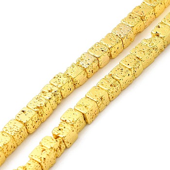 Natural Lava Rock Beads Strands, Cube, Golden Plated, 4.5~4.7x4.5~4.7x4.5~4.7mm, Hole: 1mm, about 90~92pcs/strand, 17.32''(44cm)