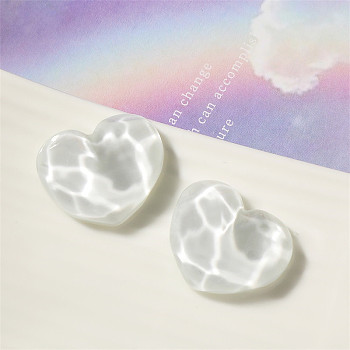 Opaque Resin Cabochons, Heart with Water Ripple, WhiteSmoke, 18x22mm
