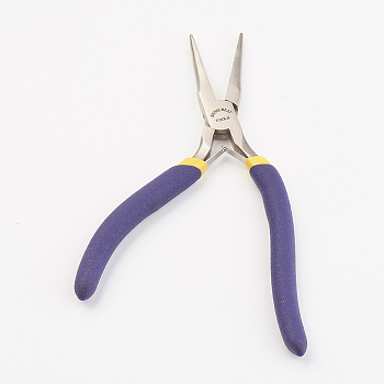 Jewelry Pliers, Iron Chain Nose Pliers, with Curved Handle, Midnight Blue, 153x90x10mm