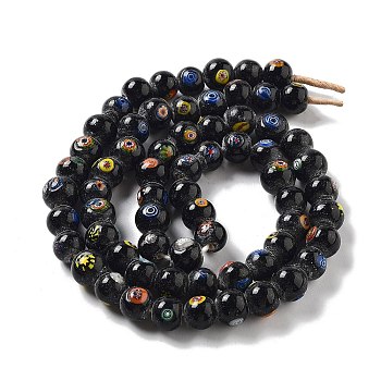 Handmade Nepalese Lampwork Beads, Round, Black, 8.5~12.5x8.5~11.5mm, Hole: 1.8~3.5mm, about 64~67pcs/strand, 25.71''(65.3cm)