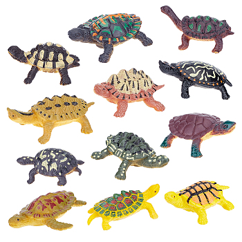 1 Set Sea Turtle Plastic Figurines Display Decorations, Micro Landscape Fish Tank Decoration Accessories, Mixed Color, 40~53x28~40x11~20mm, 12pcs/set