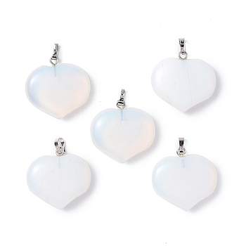 Opalite Pendants, Heart Charms, with Platinum Tone Brass Findings, 23.5x25x8.5mm, Hole: 5x3.5mm