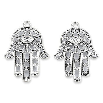 Tibetan Style Alloy Cabochon Setting for Enamel, Cadmium Free & Lead Free, Hamsa Hand/Hand of Miriam, Antique Silver, 33x23x2mm, Hole: 2mm, about 470pcs/1000g
