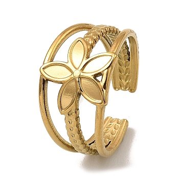 304 Stainless Steel Open Cuff Rings, Flower, Real 18K Gold Plated, US Size 7 3/4(17.9mm)