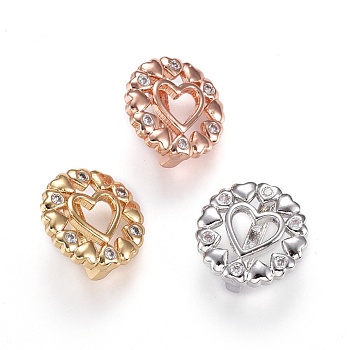 Brass Micro Pave Cubic Zirconia Slide Charms, Lead Free & Cadmium Free, Heart, Clear, Mixed Color, 13x5mm, Hole: 2x10.5mm