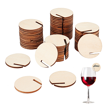 60Pcs Wooden Wine Glass Charms, Goblet Marker, Blanched Almond, 40x3mm