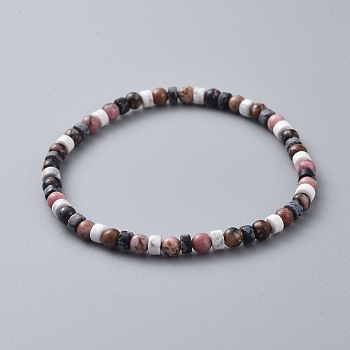 Natural Rhodonite & Howlite & Snowflake Obsidian Beads Stretch Bracelets, 2-1/8 inch(5.5cm)
