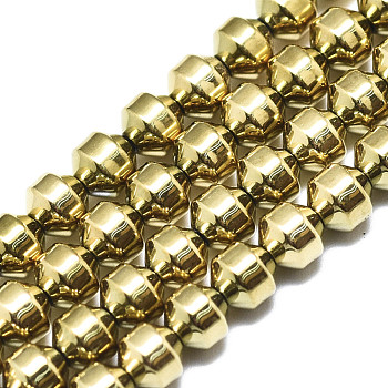 Electroplate Non-magnetic Synthetic Hematite Beads Strands, Round Bicone, Real 18K Gold Plated, 4.5x4mm, Hole: 1mm, about 92~93pcs/strand, 15.75 inch(40cm)