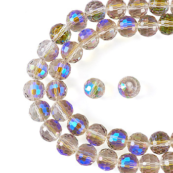 2 Strands Electroplate Transparent Glass Bead Strands, AB Color Plated, Faceted, Round, Light Goldenrod Yellow, 10mm, Hole: 1.5mm, about 70pcs/strand, 25.98 inch(66cm)