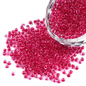 12/0 Glass Seed Beads, Transparent Inside Colours, Round Hole, Round, Camellia, 12/0, 2~2.5x1.5~2mm, Hole: 0.8mm, about 30000pcs/bag