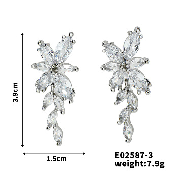 Geometric Stud Earrings with Bright Colors and Delicate Flower Design, Platinum, 39x15mm