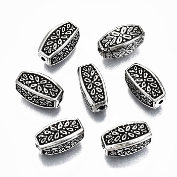 CCB Plastic Beads, Cuboid with Flower, Antique Silver, 13x6.5x6.5mm, Hole: 1.5mm, about 1000pcs/500g