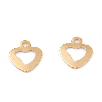 201 Stainless Steel Charms, Hollow, Heart, Real 18k Gold Plated, 10x9x0.8mm, Hole: 1.2mm