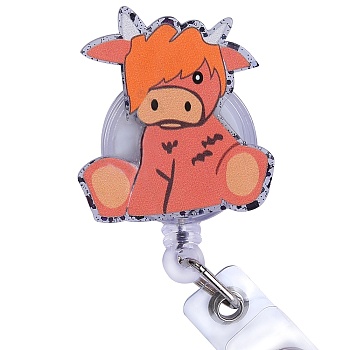 Acrylic & ABS Plastic Badge Reel, Retractable Badge Holder, Cattle, 100mm, Cattle: 45x40.5mm