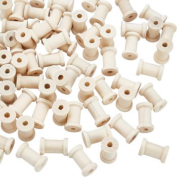 80Pcs Wooden Bobbins, Sewing Supplies, Column, Moccasin, 15x23~25mm, Hole: 5mm