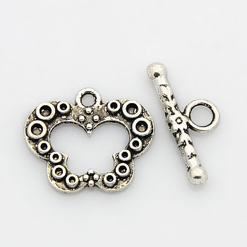 Tibetan Style Alloy Butterfly Toggle Clasps, Antique Silver, Butterfly: 19x17x2mm, Hole: 1mm, Bar: 20x8x3mm, Hole: 3mm