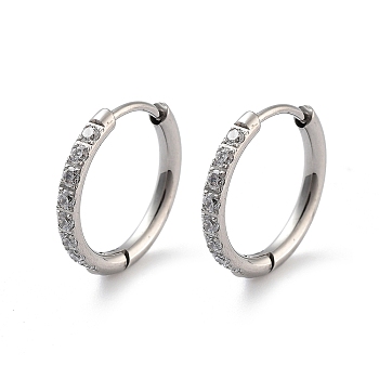 316 Surgical Stainless Steel Pave Clear Cubic Zirconia Hoop Earrings Women, Stainless Steel Color, 16x2mm