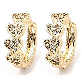 Brass with Cubic Zirconia Hoop Earrings, Heart, Light Gold, 15x5x16mm