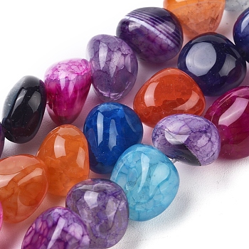 Natural Agate Beads Strands, Tumbled Stone, Dyed & Heated, Nuggets, Mixed Color, 8~16x9~13x9~12mm, Hole: 1.4mm, about 36~42pcs/strand, 14.96 inch(38cm)