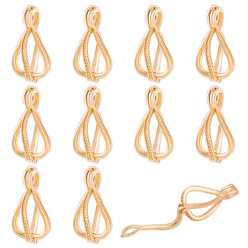 12Pcs Brass Bead Cage Pendants, Hollow Teardrop Cage Charms, Light Gold, 28x13x13mm, Hole: 5x3.5mm, Inner measure: 10x16mm