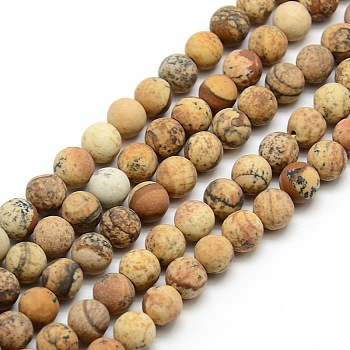 Frosted Natural Picture Jasper Round Bead Strands, 4mm, Hole: 1mm, about 93~96pcs/strand, 14.9~15.6 inch
