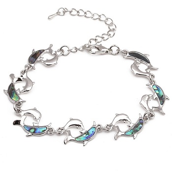 Dolphin Natural Abalone Shell/Paua Shell Link Bracelets for Women