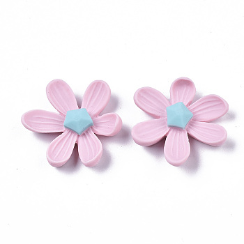 Opaque Resin Cabochons, Flower, Pearl Pink, 30x29x8mm