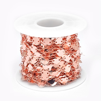 Brass Link Chains, with Spool, Long-Lasting Plated, Heart, Lead Free & Cadmium Free, Soldered, Rose Gold, 6.5x5.5x0.1mm, about 32.8 Feet(10m)/roll