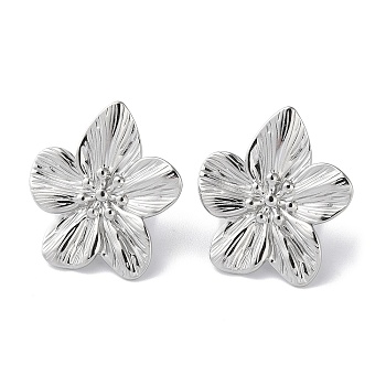 304 Stainless Steel Stud Earrings, Flower, Stainless Steel Color, 30x27mm
