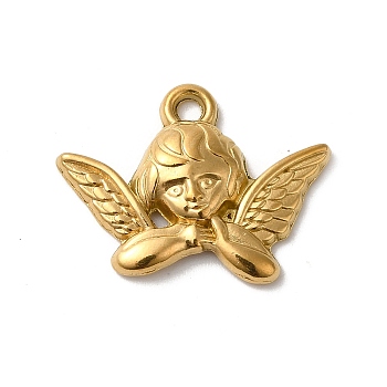 304 Stainless Steel Pendants, Angel Charm, Real 18K Gold Plated, 15x20x3mm, Hole: 1.8mm