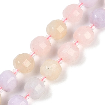 Natural Morganite Beads Strands, Faceted Table Cut Cube Beads, with Seed Beads, 8.5~9x9~9.5x9~9.5mm, Hole: 1mm, about 36~38pcs/strand, 15.35~15.55''(39~39.5cm)