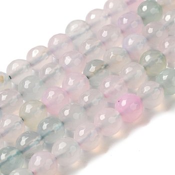 Dyed & Heated Natural Agate Beads Strands, Faceted, Round, Mint Cream, 8mm, Hole: 1.2mm, about 48pcs/strand, 15.12''(38.4cm)