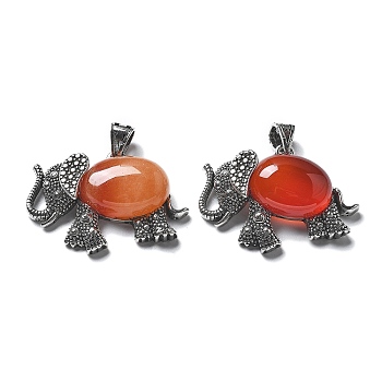 Natural Carnelian(Dyed & Heated) Pendant, with Brass Findings, Lead Free & Cadmium Free, Elephant, 22.5x33.5x7.5mm, Hole: 5.5x4.5mm