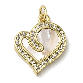 Brass Micro Pave Cubic Zirconia Pendants, with Shell, Heart, Real 18K Gold Plated, 19.5x16x3mm, Hole: 3.4mm