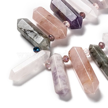Améthyste naturelle et quartz rose et cristal de quartz et jaspe à points bleus et brins de perles de lépidolite et labradorite(G-H247-06A)-2