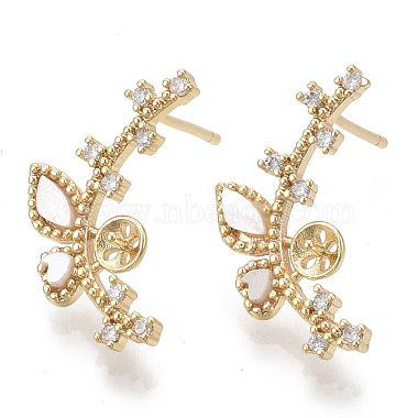 Real 18K Gold Plated Clear Flower Brass+Cubic Zirconia Stud Earring Findings