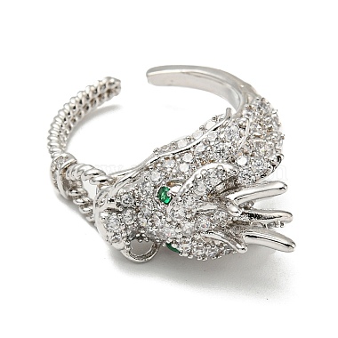 Dragon Brass with Clear Cubic Zirconia Open Cuff Ring(RJEW-L111-01P)-2