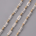 Handmade Acrylic Beaded Chains, with Brass Findings, Soldered, Spool, Rectangle, Real 18K Gold Plated, Clear, 4.5x2.5x2.5mm, about 16.4 Feet(5m)/roll(CHC-S012-002-B01)