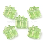 Transparent Glass Beads, with Glitter Powder, Gift Box, Green Yellow, 13.5~14x13.5x7mm, Hole: 1mm(GLAA-C027-01C)