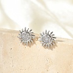 Brass Micro Pave Clear Cubic Zirconia Stud Earrings, Lead Free & Cadmium Free, Long-Lasting Plated, Rack Plating, Platinum, Sun, 9mm(EJEW-R016-26P-08)