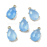 Natural Jade Faceted Pendants, Rack Plating Golden Plated Brass Teardrop Charms, 17x10x6mm, Hole: 1.5mm(G-M431-16G-03)