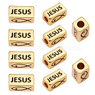 5Pcs Brass Jesus Tube Beads for Easter, with Enamel, Long-Lasting Plated, Cuboid with Word Jesus and Jesus Fish, Real 18K Gold Plated, 13x7x7mm, Hole: 3.5mm(KK-SZ0005-13)