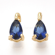 Brass Cubic Zirconia Charms, Real 18K Gold Plated, teardrop, Blue, 7x4x3mm, Hole: 1mm(KK-T038-367G-04)